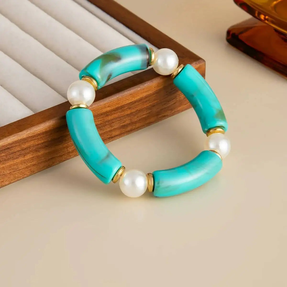 4 Styles Trendy Acrylic Resilient Elastic Bangle Women Retro Lake Blue Stacking Hand Accessories Daily New Jewelry Gift