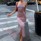 Elasticity Maxi Dress Women Patchwork Wrap Chest Skinny Simple Classic Summer Elegant Chic Dinner Party Holiday Vestidos