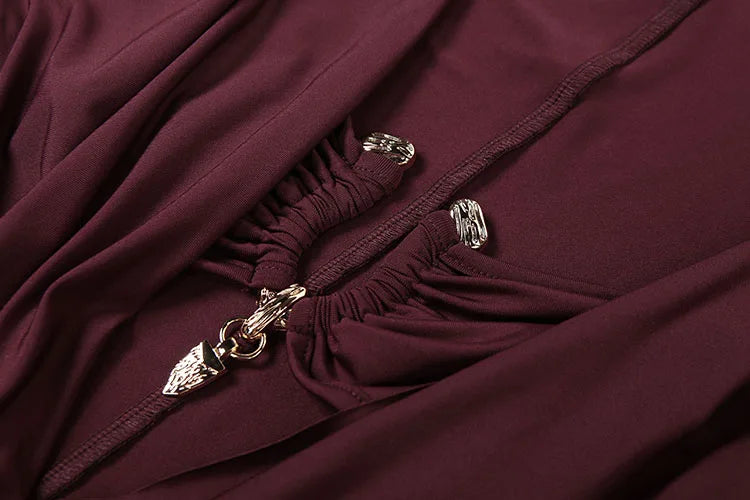 Sexy Fashion Jumpsuits Women Metal Decoration Swing Collar Full Sleeve Skinny Peach Hip Midnight Club Party Overalls