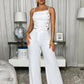 Fashion 2 Piece Set Women Trend Button Patchwork Ruched Square Collar Camisole+Wide-Leg Pants Simple Party Streetwear