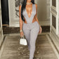 Sexy Hipster Women Tracksuit 2 Piece Set Deep V-Neck Sleeveless Bodysuit Leggings Matching Hipster Streetwear Outfits