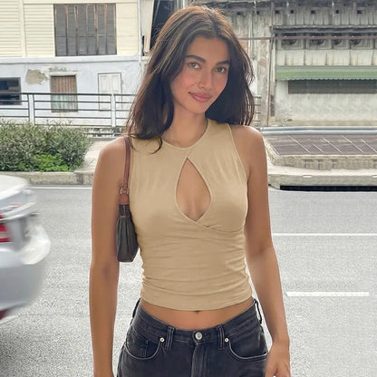 Cutout Sleeveless Cropped Tops 2026 Summer Clothes for Women Fashion Sexy Black Tank Top