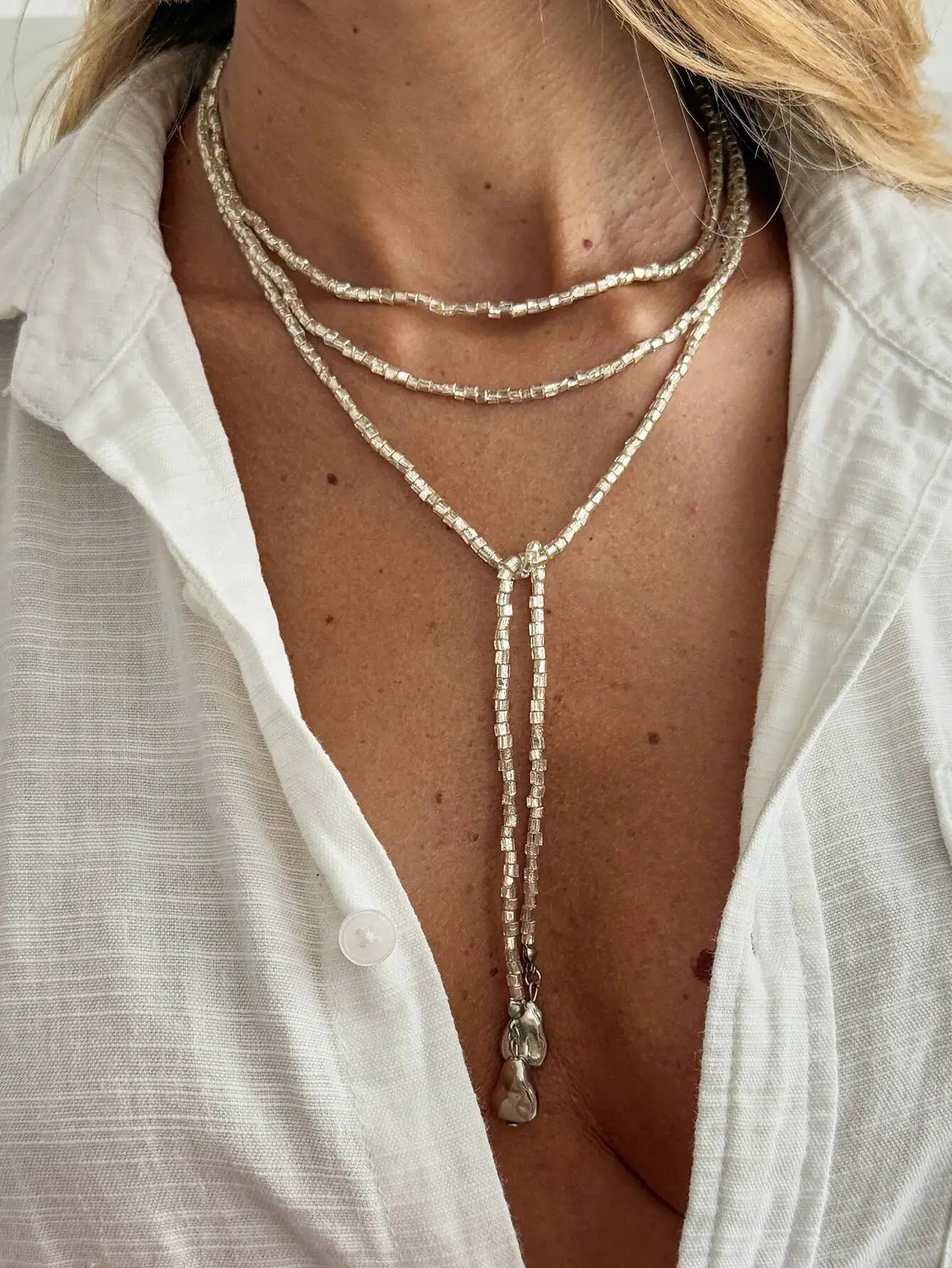 Adjustable Long Chain Necklace for Women, Sexy Stackable CCB Beads, OT Buckle, Love Heart Pendant, Choker Sweater Jewelry