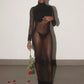 Hot Girl See Through Long Dress+Briefs Woman Turtleneck Full Sleeve High Waist Midnight Club Party Sexy Fashion Vestidos