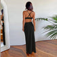 Women Vacation Outfit Club Party Long Skirt Summer Retro Vest Elegant Sexy Hollow Backless Pleated Long Dress