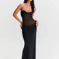Sheer Mesh Patchwork Twisted Backless Maxi Dress Women Elegant Sexy Brown Black Evening Dresses Summer 2025