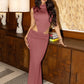 Cutout Backless Sexy Maxi Dress Women Elegant High Neck Sleeveless Ruched Bodycon Club Party Beach Long Dress Female