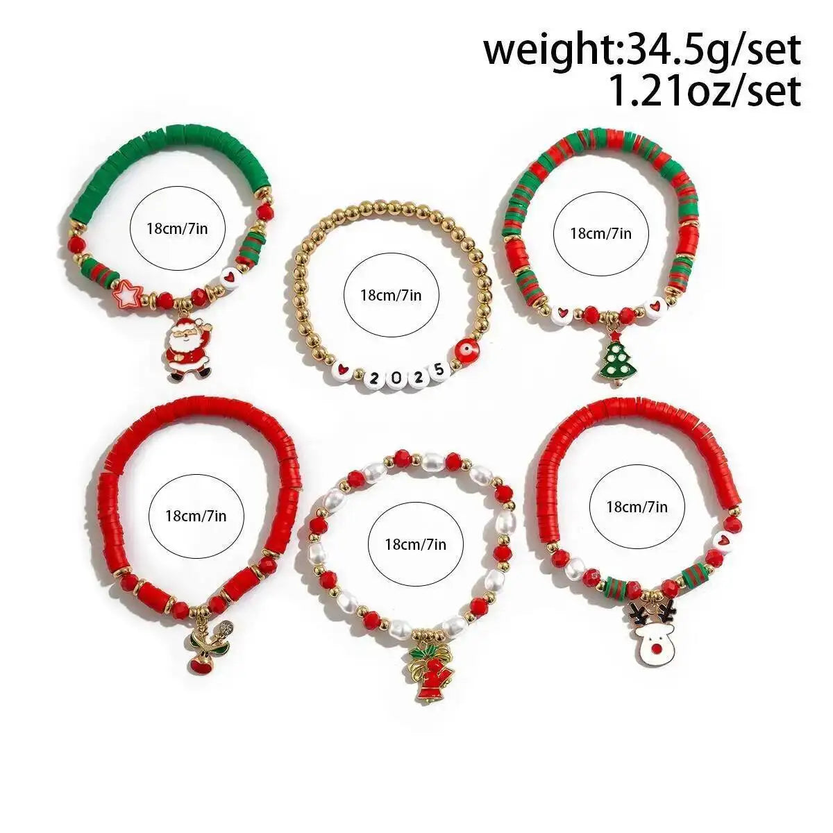6 Pcs/set Cute Christmas Series Santa Claus Snowflake Tree Pendant Bracelet Women New Year Bangles Xmas Jewelry Gift