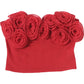 3D Rose Applique 2 Piece Set Women Sexy Simple Tank Top+Ruched Bike Short Trend Hottie Music Festival Party Suits