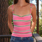 Cute Stripe Camisole Top Summer Women Sweetheart Neck Spaghetti Strap Slim Low Back Crop Top Y2K Aesthetic Streetwear