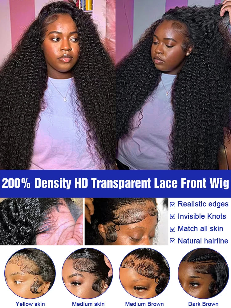40 42 Inch 300% Density Natural Black Water Wave Jerry Curly Raw Vietnamese HD Invisible Lace Frontal Human Hair Wig For Women