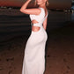 Hollow Out Backless Sexy Maxi Dress Women Gown Fashion Metal Flower V Neck Sleeveless Bodycon Club Party Long Dress