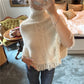 Women High Turtleneck Knitted Poncho Hollow Out Lace Tassel Fringe Cape Vintage Loose Knit Shawl Fall Winter Cover Up