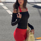 Color-Blocking Match 2 Piece Set Woman Slash Neck Full Sleeve T-Shirts+Halter Backless Skinny Peach Hip Rompers Suits