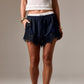Women's Pinstripe Lace Trim Shorts Elastic Waist Drawstring Contrast Color Fringe Hem Casual Lounge Streetwear Shorts