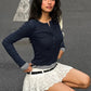 Fake Two-piece Long Sleeve Top Fall Woman Clothes Casual Ribbed Tee Shirts Ladies