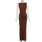 Hardwear Detail Ruched Sleeveless Long Dresses Womens Fashion Elegant Party Maxi Dress Wedding Guest