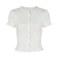 Crew Neck Button Up Short Sleeve Cardigan 2026 Summer Tops for Woman Casual Rib Knit Slim-fit T Shirts