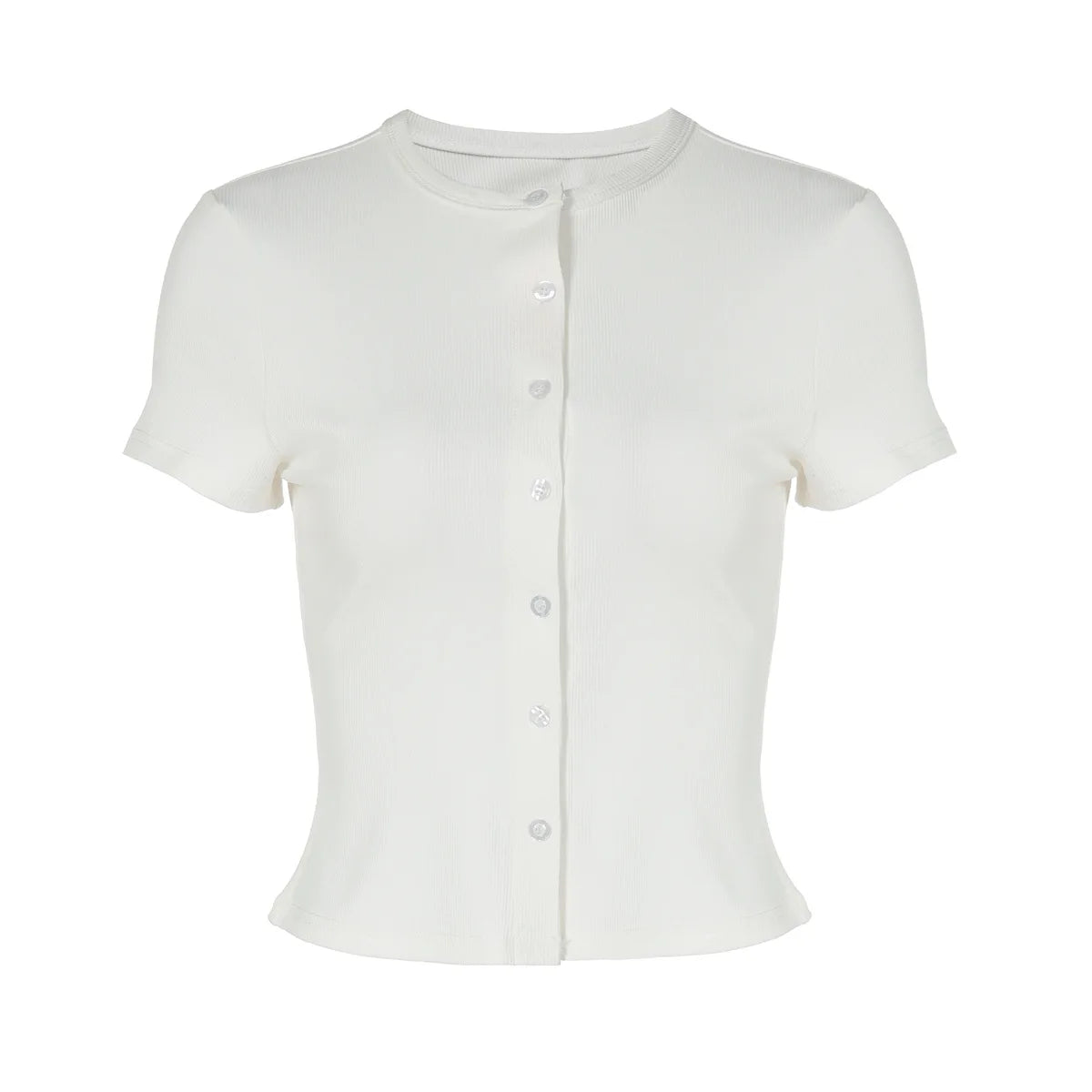 Crew Neck Button Up Short Sleeve Cardigan 2026 Summer Tops for Woman Casual Rib Knit Slim-fit T Shirts