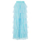Women Striped Tiered Mesh Flare Pants High Waist Multi Layer Ruffle Tulle Wide Leg Bell Bottom Retro Streetwear Trousers