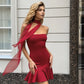 Mesh Scarf Strapless Mini Dresses for Summer Red Sexy Party Outfits Woman Ruffled Dresses