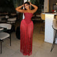 Strapless Fringed Long Maxi Dresses for Woman Fashion Clothing 2026 Red Black White Sexy Party Dresses