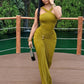 Sexy Cross Ruched Dress Women Elegant Sleeveless Metal Buckle Patchwork Classic Fashion Evening Party Gown Bodycon