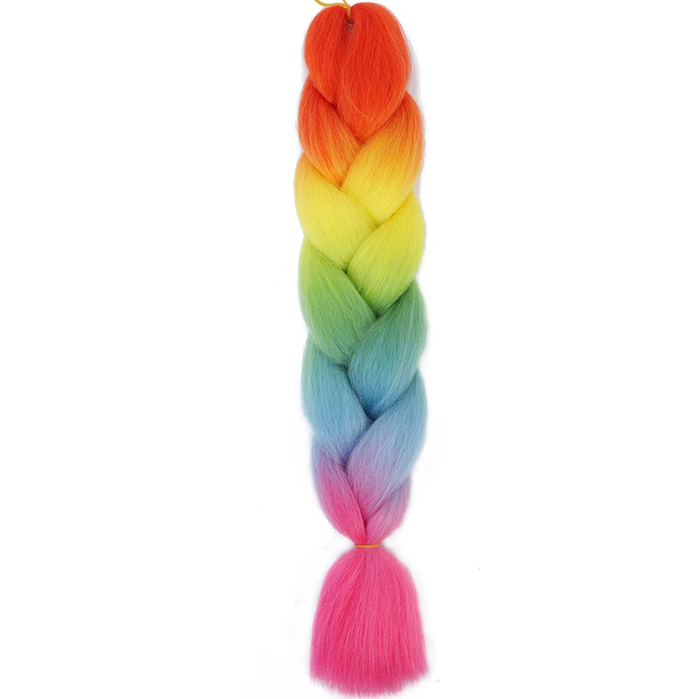 24 Inch Jumbo Box Braids Extensions Synthetic Braiding Hair DIY Hair Braids For Children Pink Purple Yellow Gray