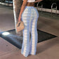 Crochet Stripe Flare Pants High Waist Hollow Knit Trousers Stylish Clothes for Women 2023 Fall Winter Bottoms