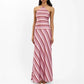 Elegant Y2K Striped Halter Neck Maxi Dress Summer Backless Tie-Up Cross Strap Sleeveless A-Line Sundress for Women