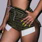 Black and White Striped Knitted Drawstring Slit Booty Shorts Streetwear Baddie Clothes Hot Pants Sexy Clubwear