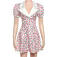 Floral Summer Dress Puff Sleeve V Neck Short Dresses Elegant Woman Clothing