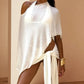 Fashion Women's Sheer Ponchos Off Shoulder Solid Color Asymmetrical Shaw Wrap T-Shirts Oversized Knit Tops