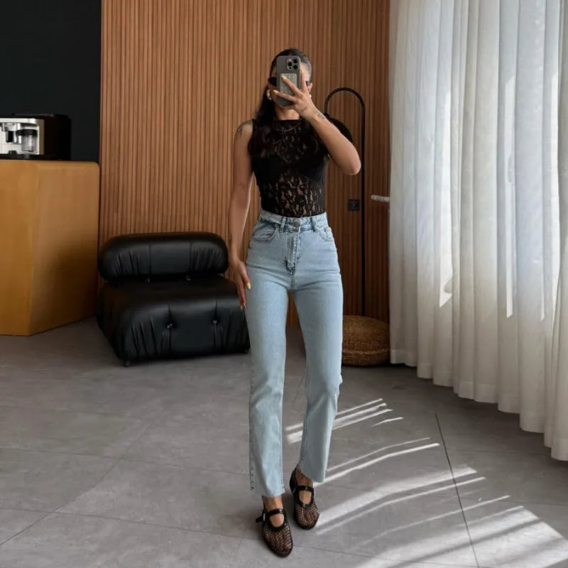 Sleeveless Asymmetrical Tops for Woman Clothing Sexy Summer See Through Lace Shirts & Blouses