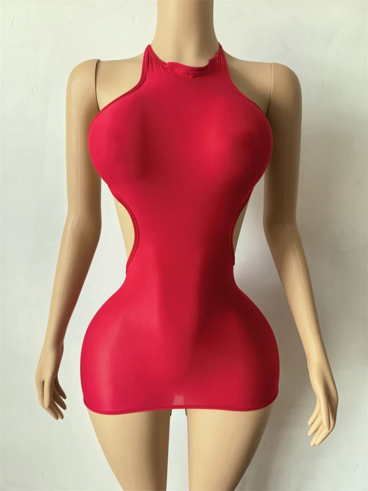 Sexy Hollow Dress Woman Mesh See Through o-Neck Off Shoulder Skinny Peach Hip Evening Club Party Fashion Mini Bodycon