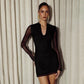 Keyhole Fitted Mini Dress Black Mesh Sheer Long Sleeve Dresses for Woman Sexy Outfits Fall 2026