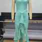 Ruffled Draped Ruched Sexy Maxi Dress For Women Yellow Spaghetti Strap Sleeveless Backless Club Party Sexy Long Dress