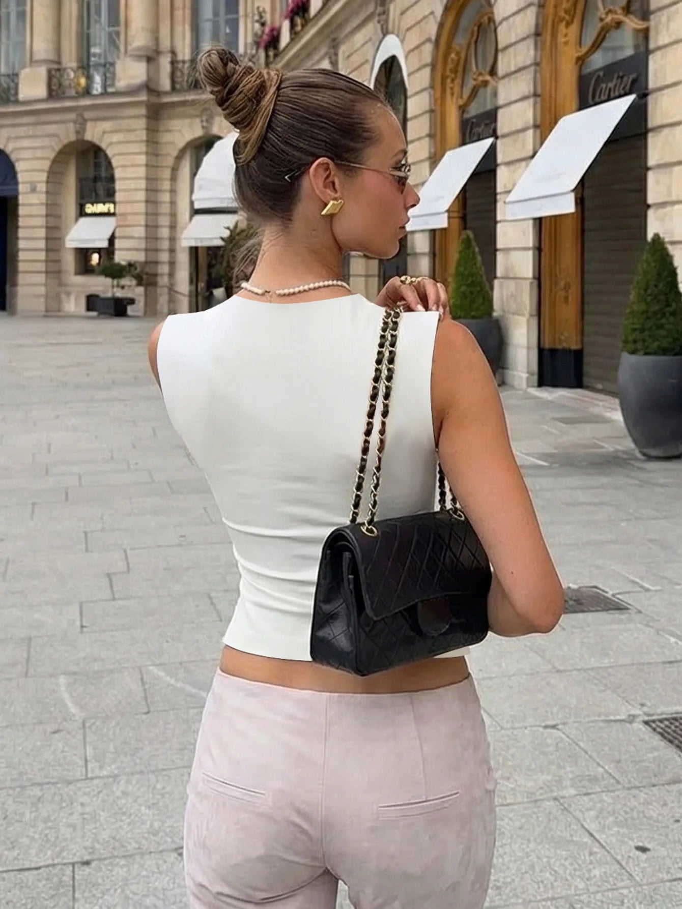 V Neck Sleeveless T Shirts Black White Crop Tops Woman Summer Clothes Fashion 2026