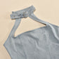 Denim Halter Mini Dress Women Sexy Adjustable Scarf Sleeveless Hollow Split Hem Backless Evening Party Club Bodycon