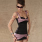 Patchwork Color Blocking Dress Women Low-Neck Skinny Sexy Sleeveless Midnight Hottie Classic Fashion Mini Bodycon