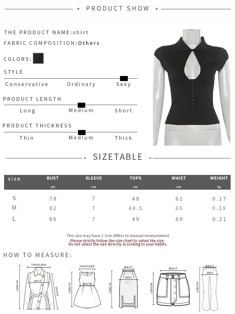 Hottie Hollow T-Shirt Women Sexy Simple Single-Breasted Mini Sleeve Ruched Stretch Fashion Party Street Crop Tees