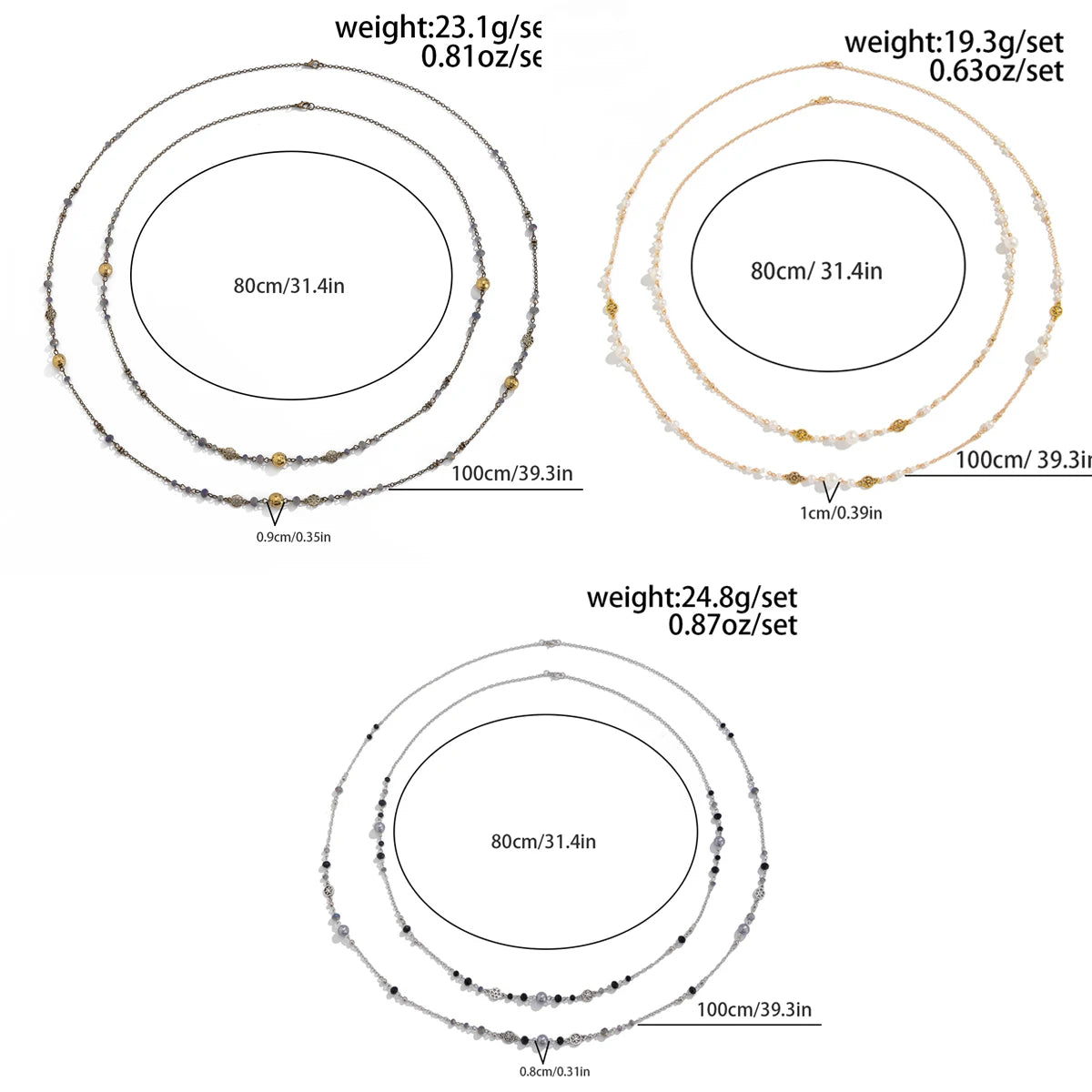 2Pcs/Set Temperament Imitation Pearl Long Chain Necklace for Women Fashion Statement Goth Sweather Link Neck Jewelry