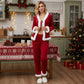 Christmas Women Velvet Santa Outfit 2 Pcs Set Fur Trim Crop Top Long Pants Holiday Party Costume Xmas Festive Loungewear