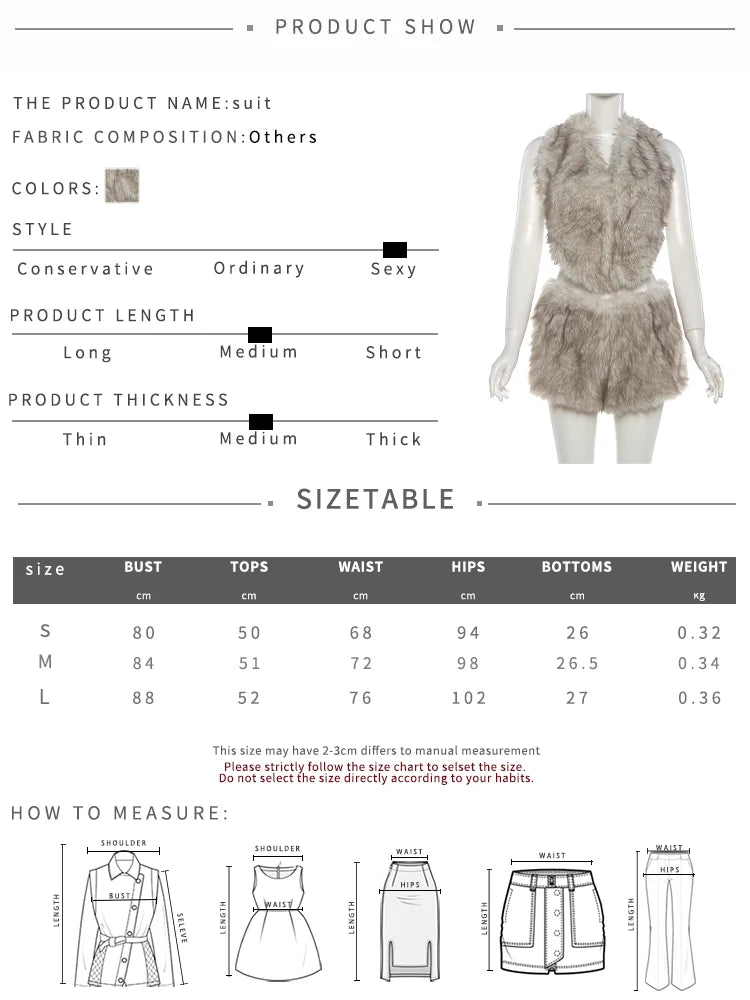 Fluffy Sexy 2-Piece Set Women Halter Bandage Backless v-Neck Vest+Zipper Short Street Hottie Midnight Matching Wild Suit