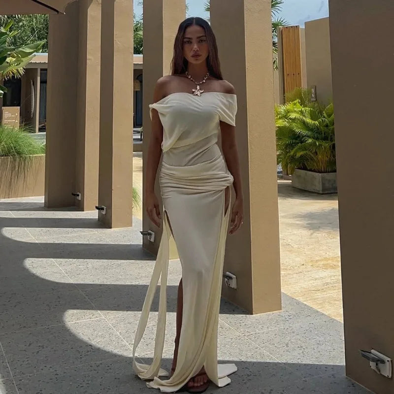 See Through Off Shoulder Slit Maxi Dress Beach Outfits Women Elegant Sexy Summer Dresses 2026