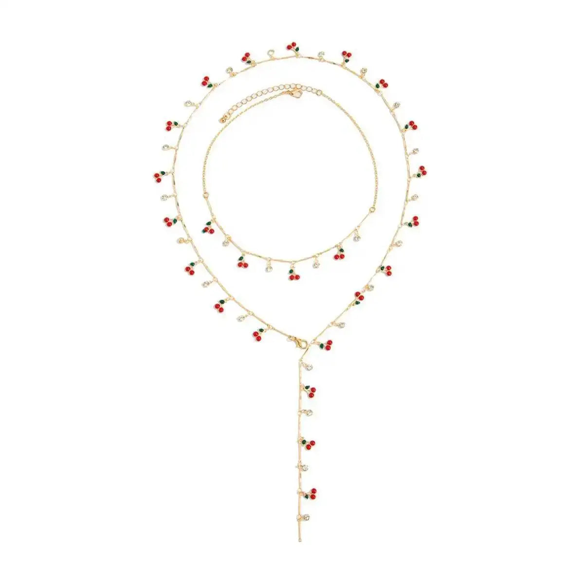 2Pcs/Set Y2K Romantic Cherry Pendant Long Chain Necklace for Women New Trend Sexy Chest Tassel Choker Wedding Jewelry