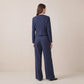 Women Pinstripe 2 Piece Outfit Round Neck Cropped Blazer High Waist Wide Leg Pants Elegant Business Office Matching Set