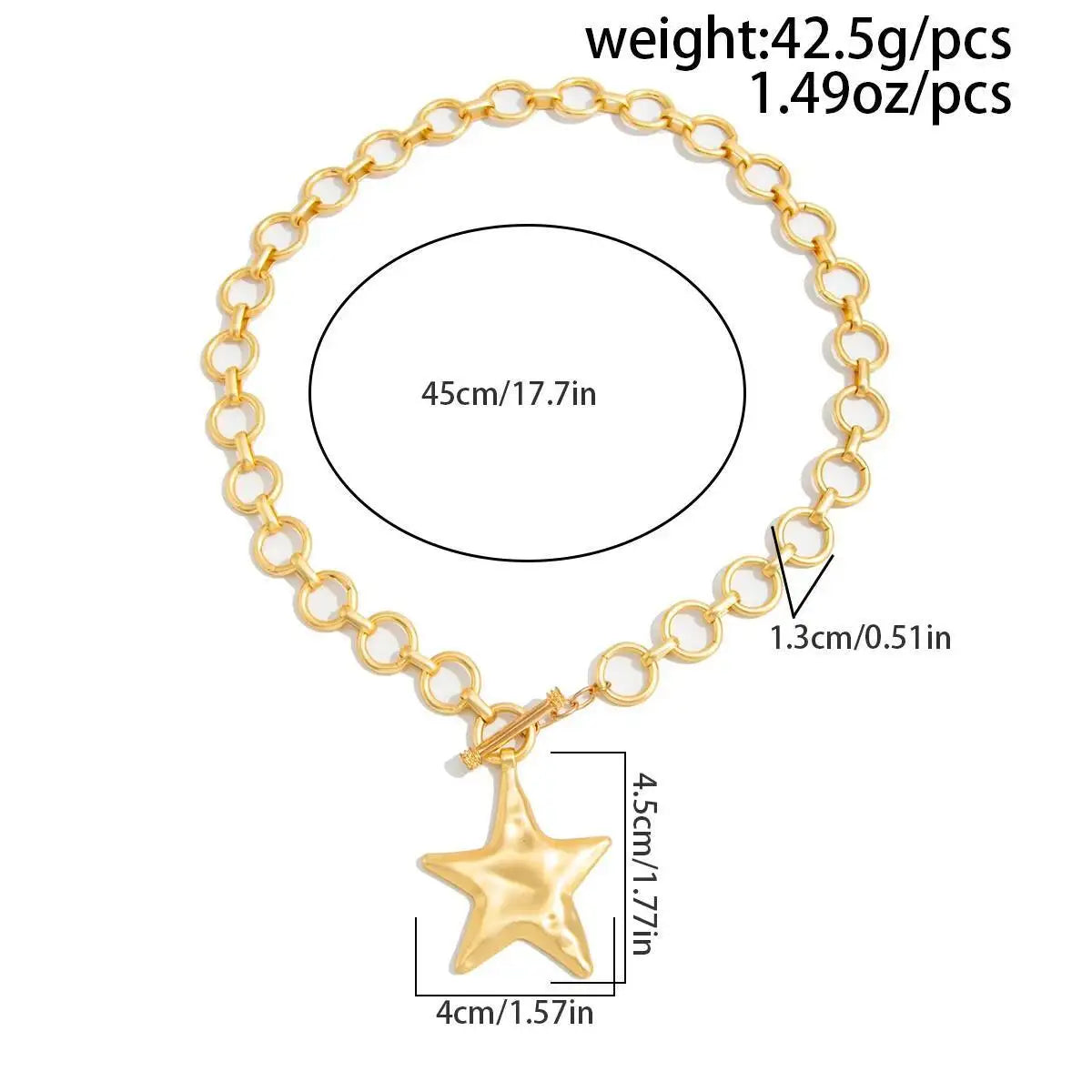 Punk Star Metal Pendant Choker Necklace for Women, Trendy Simple OT Buckle, Thick Adjustable Neck Chain, Hip-Hop Jewelry Gift