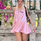 Satin Strapless Bow Mini Dress Women Elegant Ruched Tube Top A Line Dress for Summer Vacation Party Wedding Guest