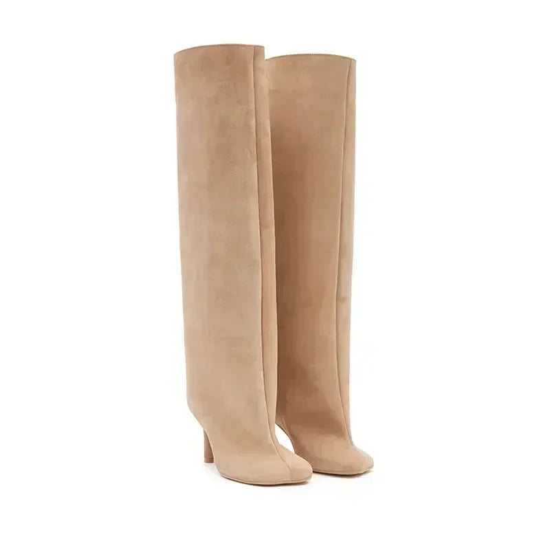 Autumn and Winter New 6cm Slim High Heels Knee High Women's Boots Round Toe Fashionable Women's Long Boots Knight Boots